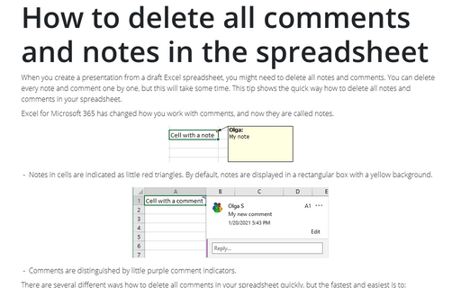 How to delete all comments and notes in the spreadsheet