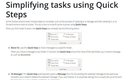Simplifying tasks using Quick Steps