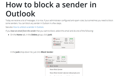 How to block a sender in Outlook
