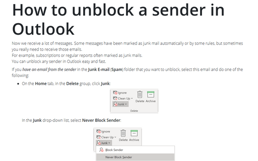 How to unblock a sender in Outlook