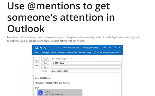 Use @mentions to get someone's attention in Outlook