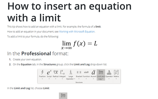 How to insert an equation with a limit