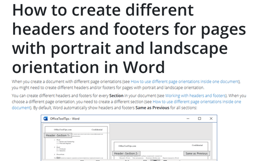How to create different headers and footers for pages with portrait and landscape orientation in Word