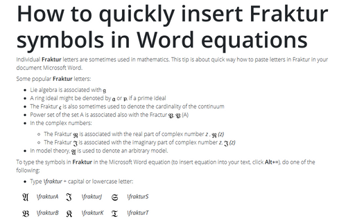 How to quickly insert Fraktur symbols in Word equations