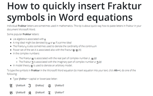 microsoft word equation shortcuts