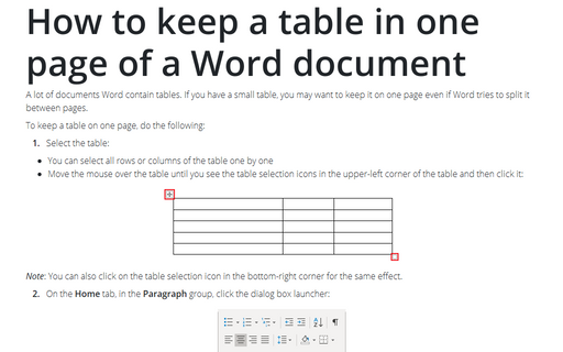 How to keep a table in one page of a Word document