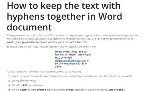 How to keep the text with hyphens together in Word document