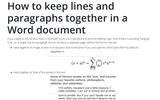 How to keep lines and paragraphs together in a Word document