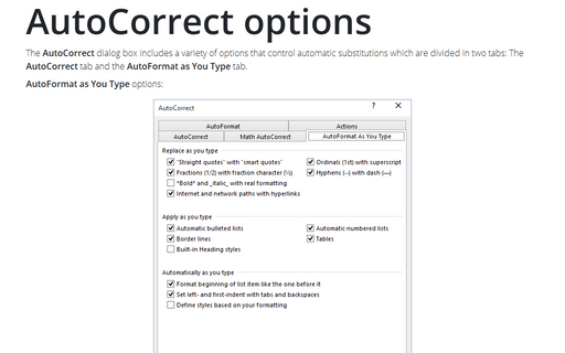 AutoCorrect options