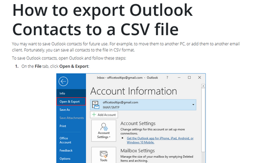 How to export Outlook Contacts to a CSV file