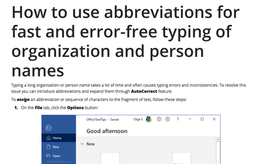 How to use abbreviations for fast and error-free typing of organization and person names
