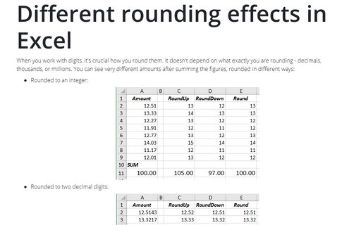 Different rounding effects in Excel