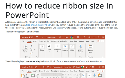 How to reduce ribbon size in PowerPoint