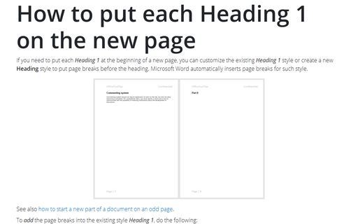 How to put each Heading 1 on the new page