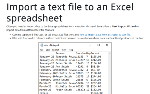 Import a text file to an Excel spreadsheet
