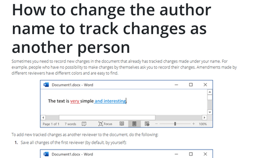 How to change the author name to track changes as another person