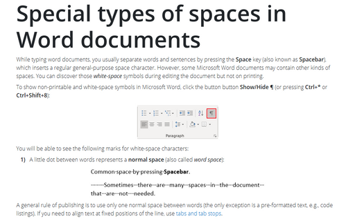 Special types of spaces in Word documents