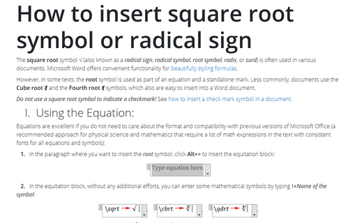 How to insert square root symbol or radical sign in Word