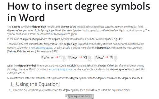 How to insert degree symbols in Word