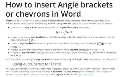 How to insert Angle brackets or chevrons in Word