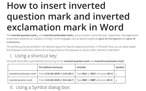 How to insert inverted question mark and inverted exclamation mark in Word