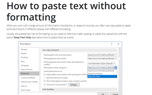 How to paste text without formatting