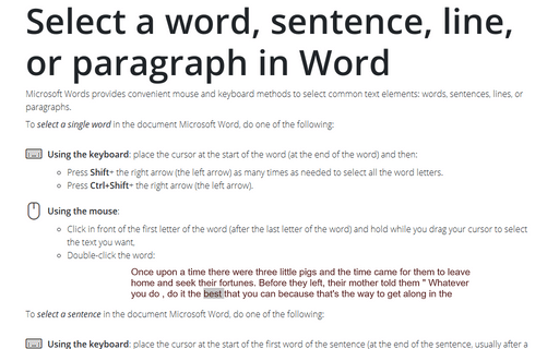 Select a word, sentence, line, or paragraph in Word