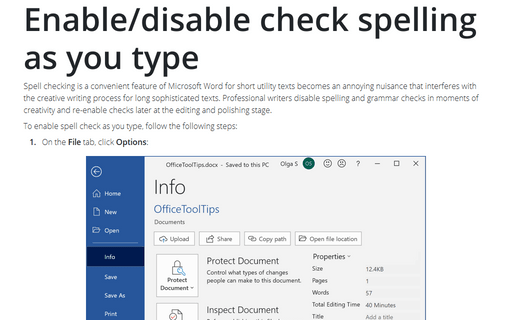 Enable/disable check spelling as you type