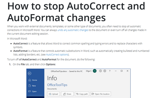 How to stop AutoCorrect and AutoFormat changes
