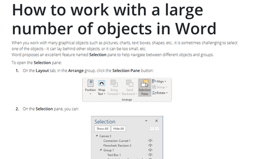 How to work with a large number of objects in Word