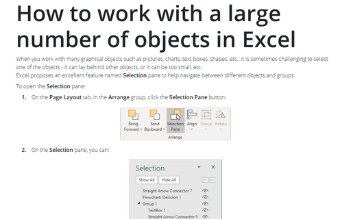 How to work with a large number of objects in Excel