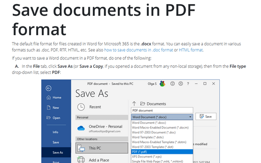 Save documents in PDF format