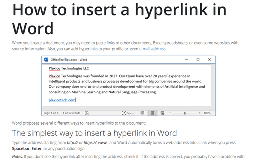 How to insert a hyperlink in Word