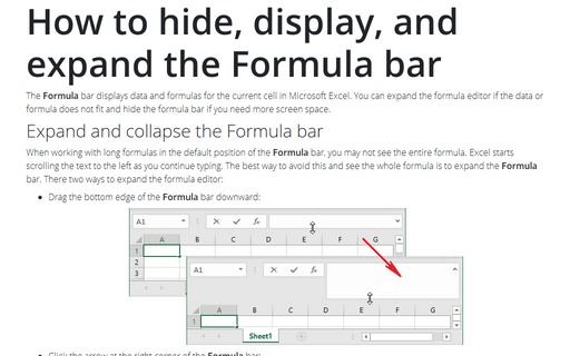 How to hide, display, and expand the Formula bar