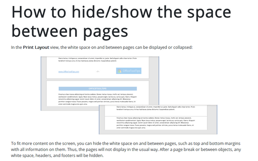 How to hide/show the space between pages