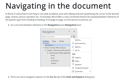 Navigating in the document