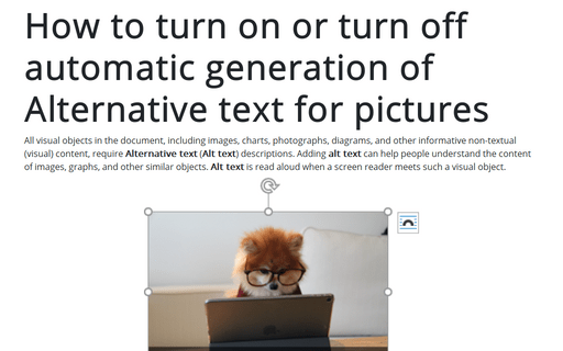 How to turn on or turn off automatic generation of Alternative text for pictures