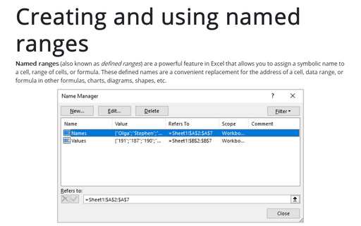 Creating and using named ranges