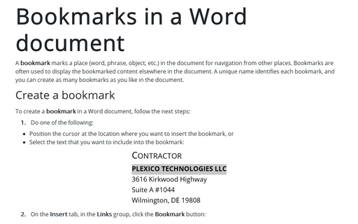 Bookmarks in a Word document