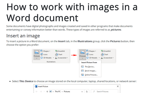 How to work with images in a Word document