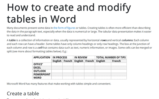 How to create and modify tables in Word