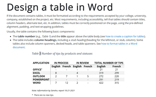 Design a table in Word