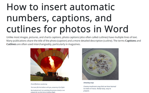 How to insert automatic numbers, captions, and cutlines for photos in Word