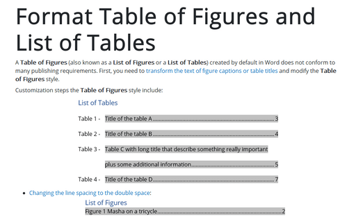 Format Table of Figures and List of Tables