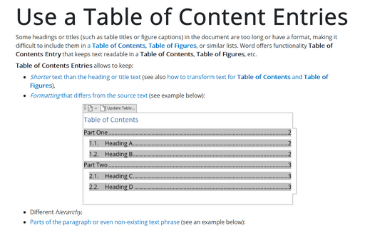 Use a Table of Content Entries