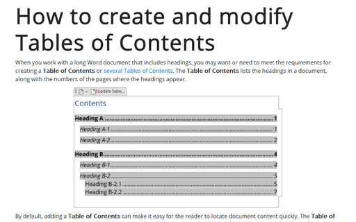 How to create and modify Tables of Contents