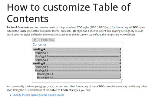 How to customize Table of Contents