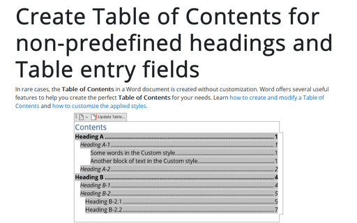 Create Table of Contents for non-predefined headings and Table entry fields