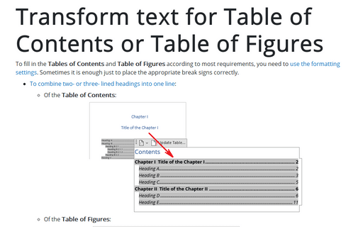 Transform text for Table of Contents or Table of Figures