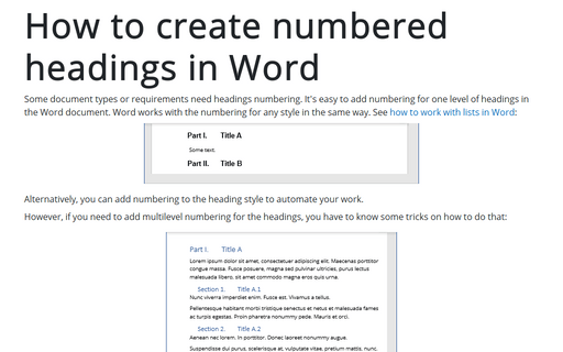 How to create numbered headings in Word